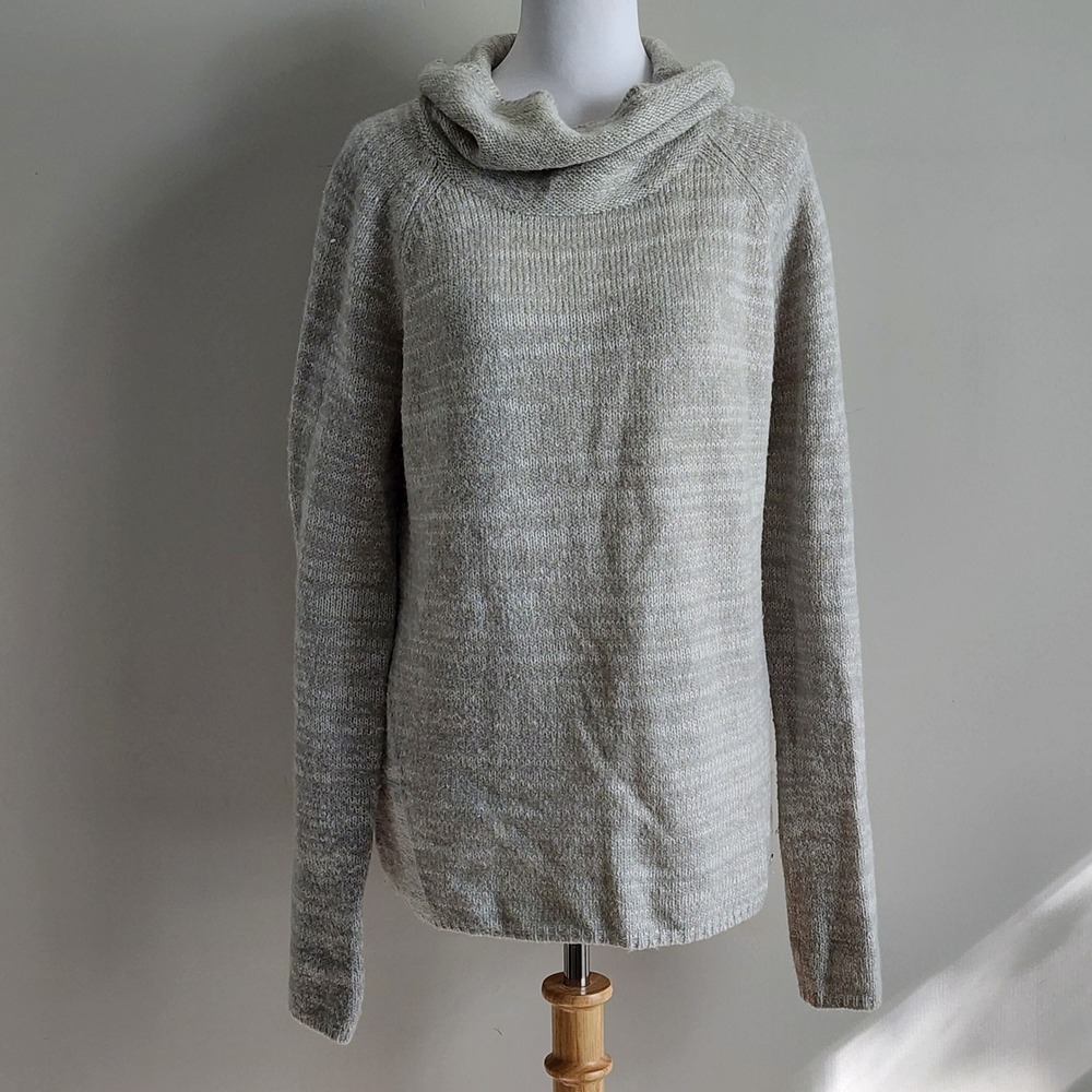 Manguun Funnel Neck Sweater Womens Large Gray Knit Wool Blend Quiet Luxury Cozy